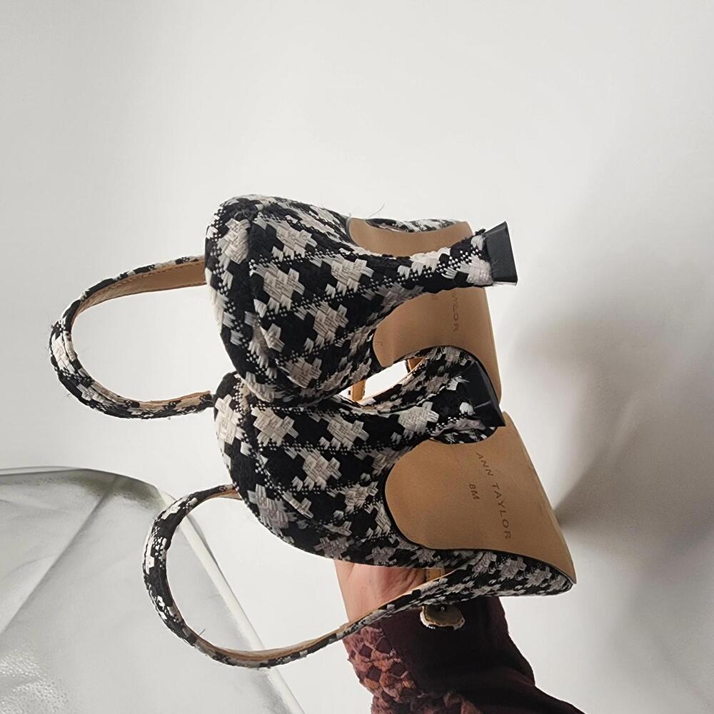New ann taylor Gingham kitten heel sling 8M black white - Picture 3 of 7